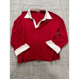 Notations Woman Red Collared Top Womens Long Sleeve Layered Look Casual